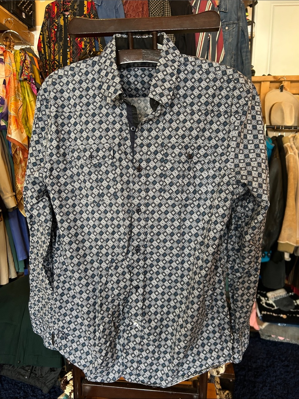 Men's John Lennon Navy Geometric Button-Up Shirt